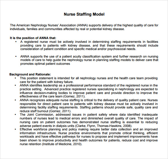 nurse staffing model template