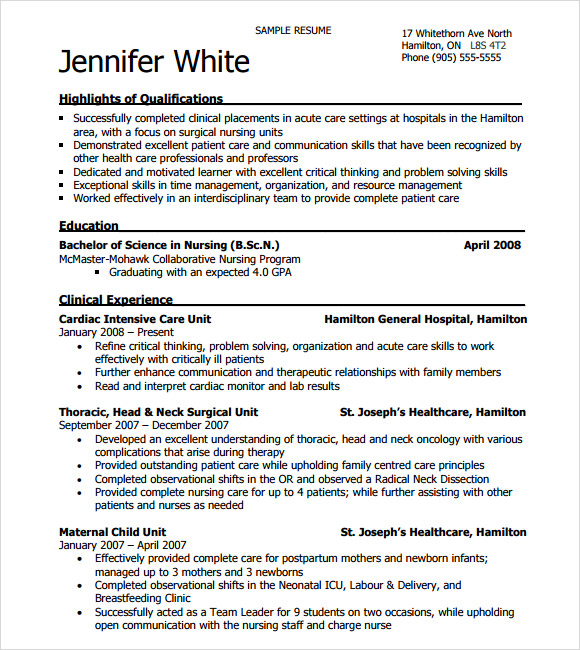 FREE 8 Sample Nursing Resume Templates In PDF MS Word PSD