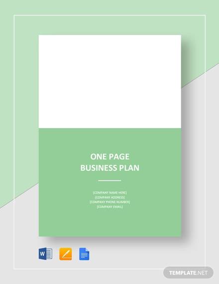 one page business plan 