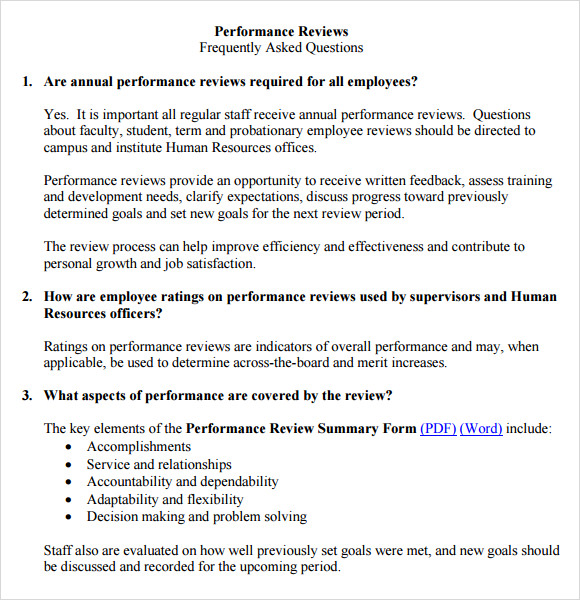 Performance Review Questions