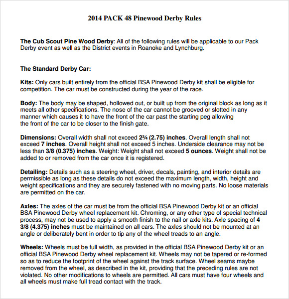 pinewood derby rules template