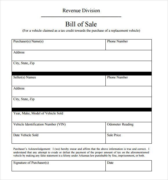 rv bill of sale template