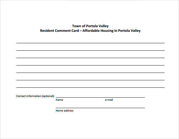 11  Comment Cards PDF Word Adobe Portable Documents Sample Templates