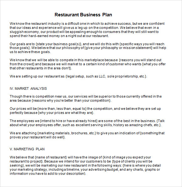 business plan for food restaurant