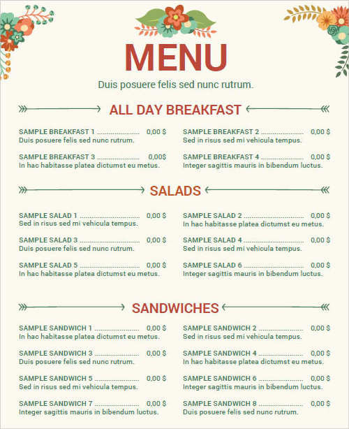 restaurant menu template pdf download