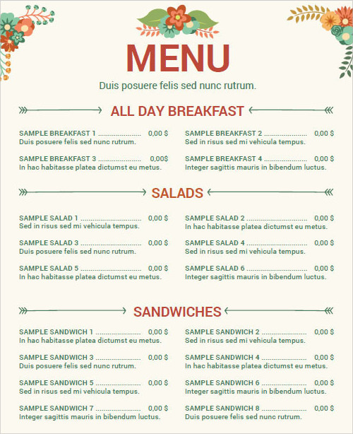 FREE 30 Menu Templates In AI PSD Google Docs Apple Pages