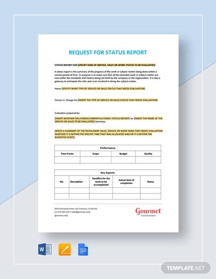 restaurant request for status report template