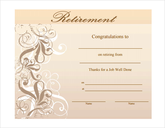 FREE 12 Sample Retirement Certificate Templates In PDF MS Word PSD