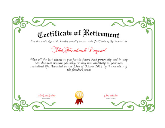 FREE 12+ Sample Retirement Certificate Templates in PDF | MS Word | PSD