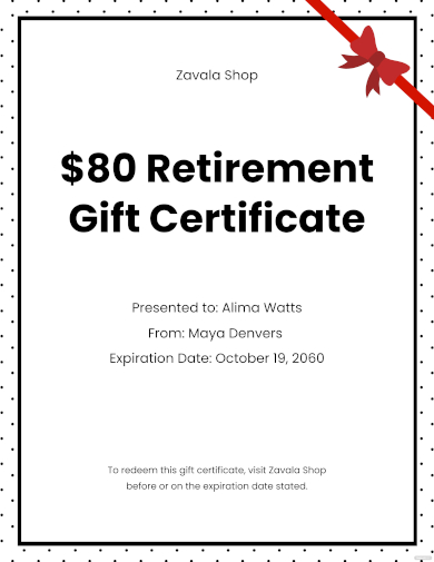 retirement gift certificate template