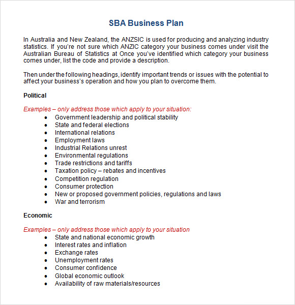 9+ Sample SBA Business Plan Templates