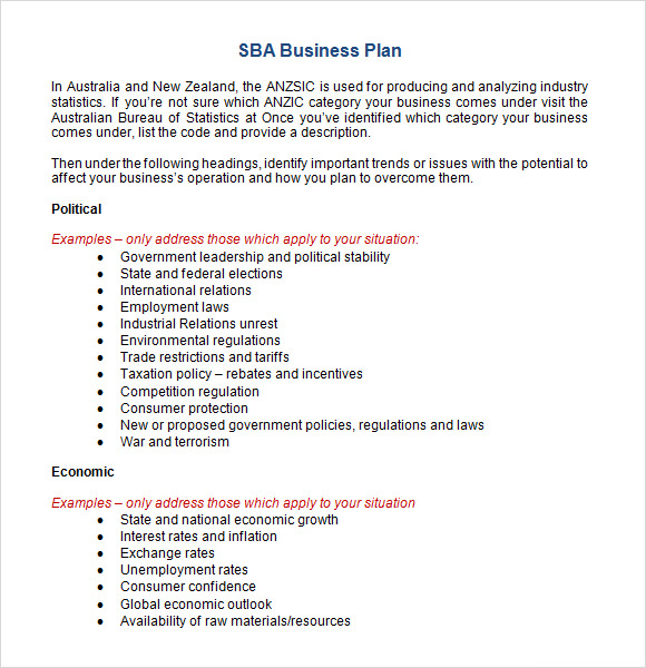 sba learning center business plan