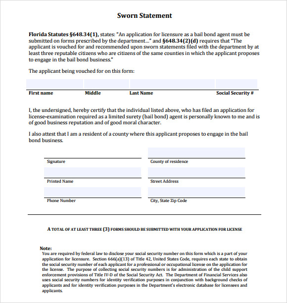 Printable Sworn Statement Form Printable Forms Free Online 8116