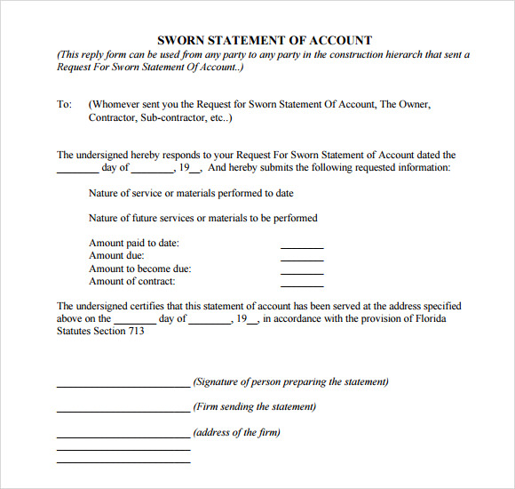 sworn statement of account template