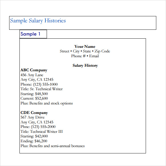 FREE 5+ Sample Salary History Templates in PDF MS Word