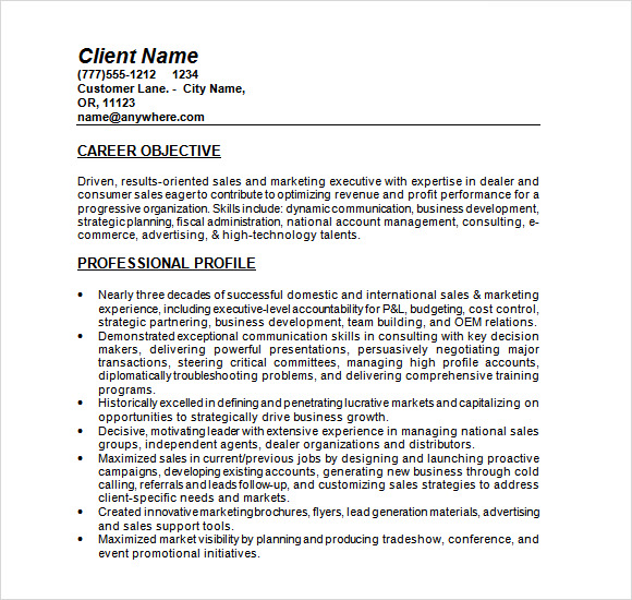 sales resume template microsoft word