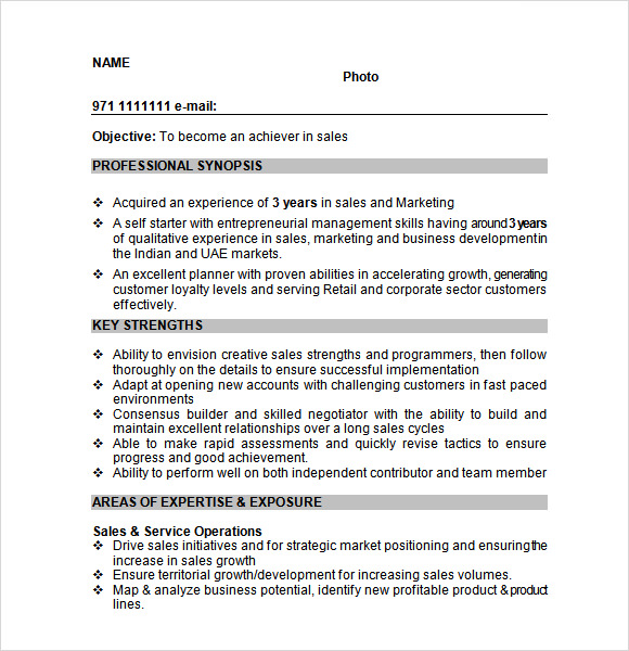 sales resume template word