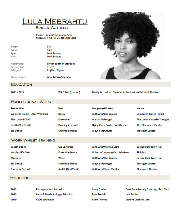 FREE 20+ Useful Sample Acting Resume Templates in PDF MS Word PSD