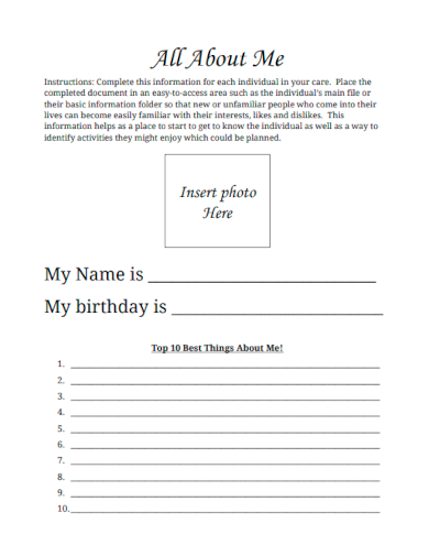sample all about me individual template