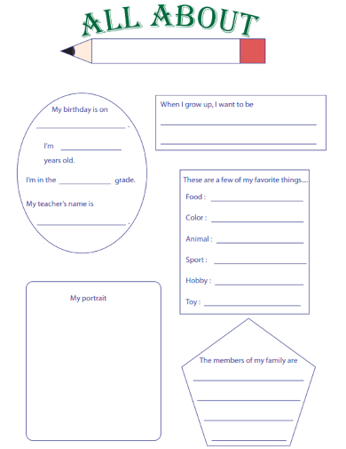 sample all about me math template