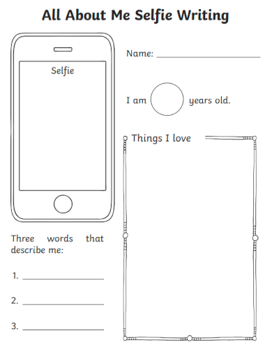 sample all about me selfie writing template