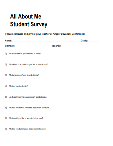 sample all about me student survey template