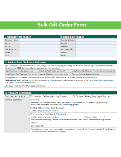 sample bulk gift order form template
