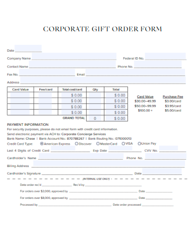 sample corporate gift order form template