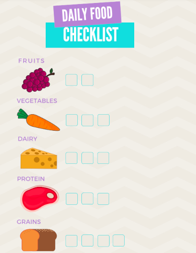 sample daily food checklist template