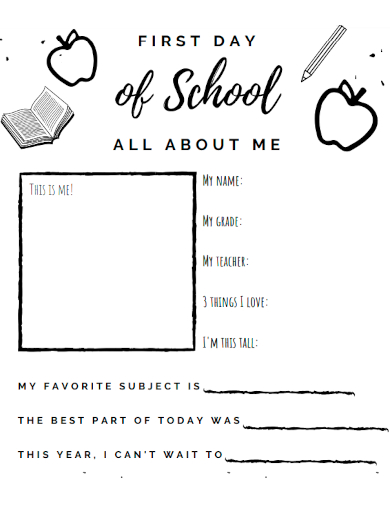sample first day of school all about me template