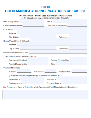 sample food gmp checklist template