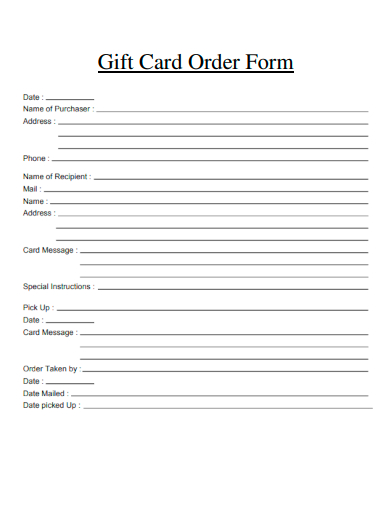 sample gift card order form template