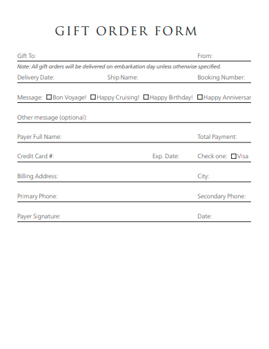 sample gift order form blank template