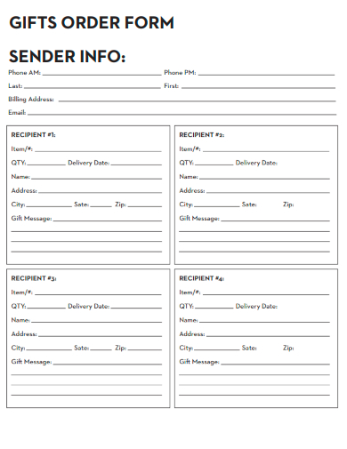 sample gift order form sender info template