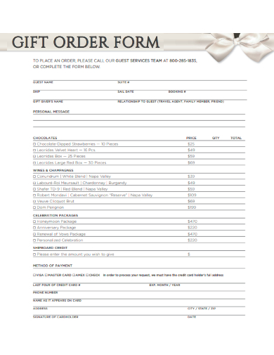 sample gift order form standard template