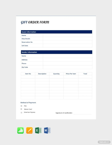 sample gift order form template