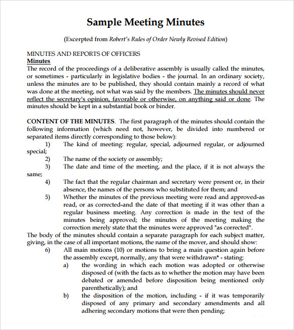 sample meeting minutes template