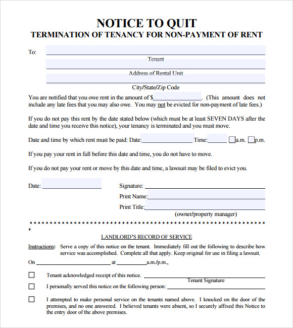 sample notice to quit template