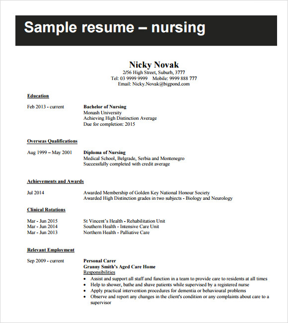 sample nursing resumes