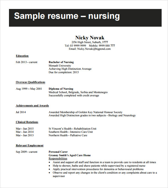 FREE 8 Sample Nursing Resume Templates In PDF MS Word PSD