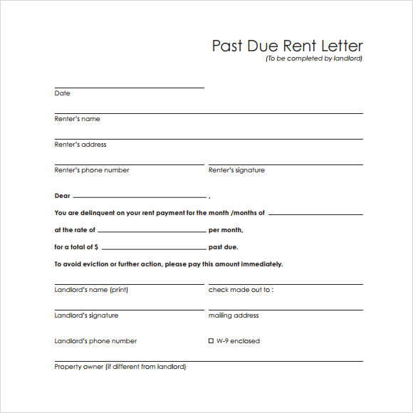 sample past due rent letter