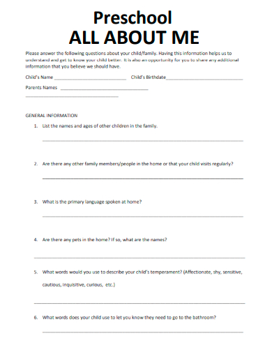 sample preschool all about me template