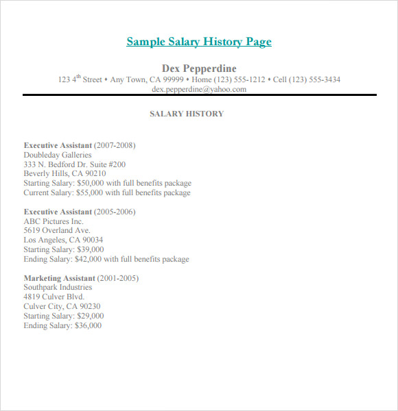 9 Sample Salary History Templates to Download for Free 