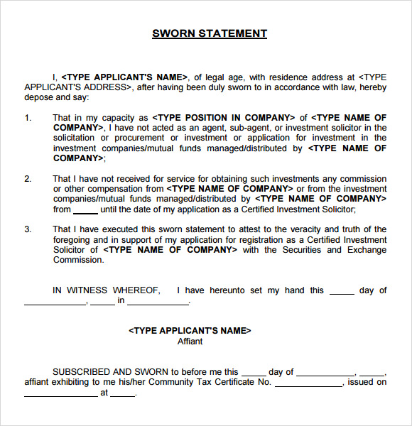 Sworn Statement Template 12 Download Free Documents In Pdf 3027