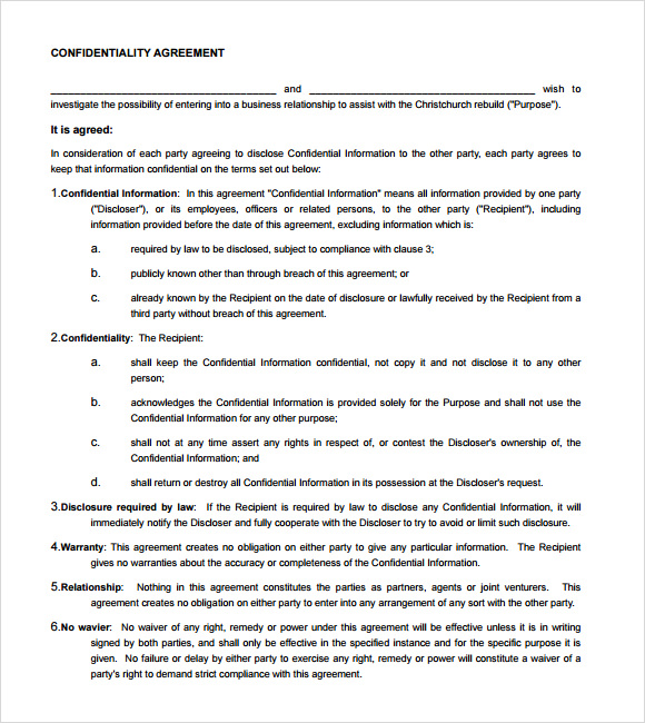 Sample Confidentiality Agreements Features