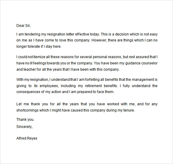 simple resignation letter