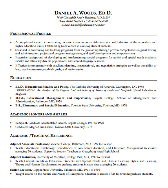 Sample resume for special education teacher