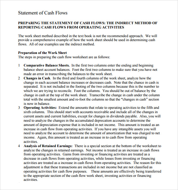 cash flow statement template indirect method