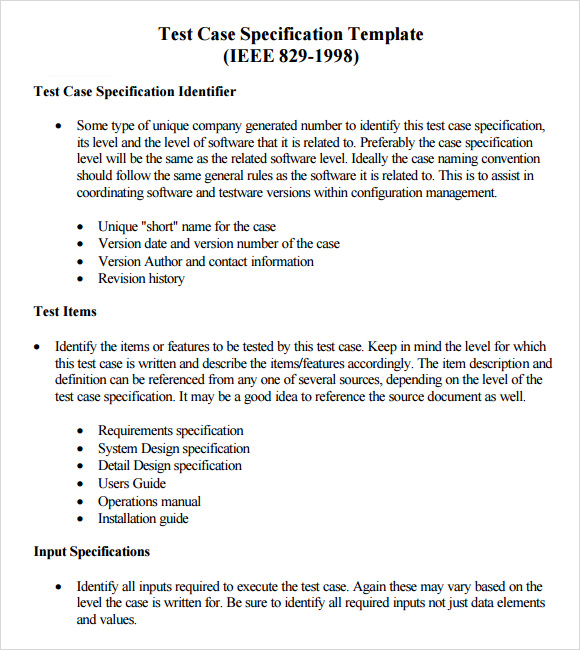 test case specification template