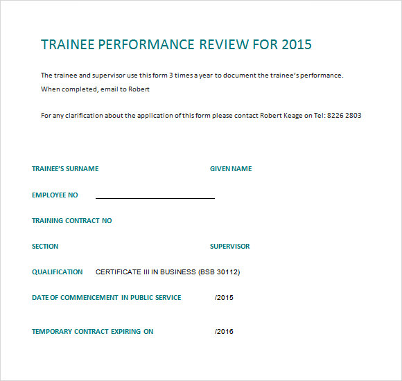 trainee performance review template doc